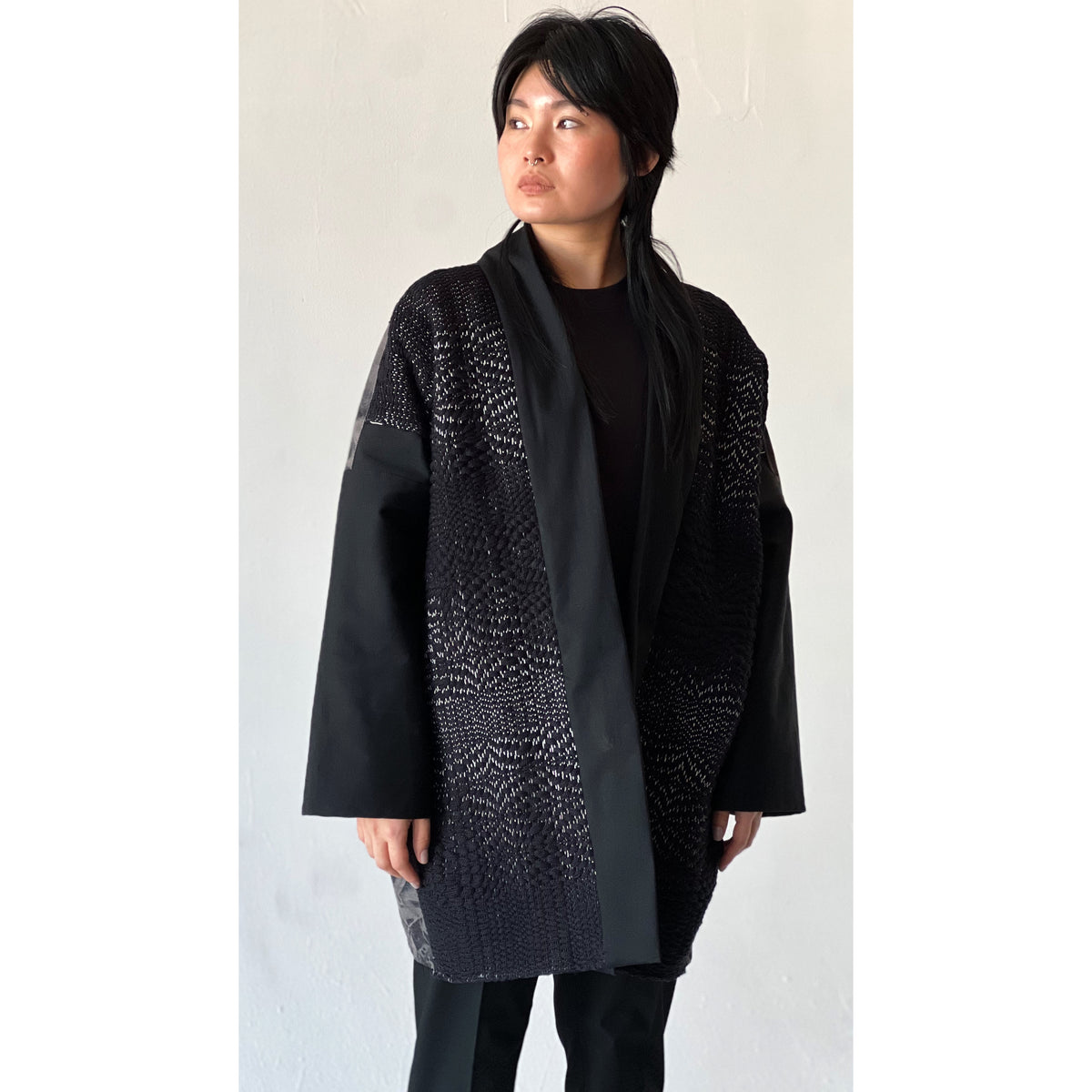 Handwoven Kimono Jacket Haze Black – Shino NYC