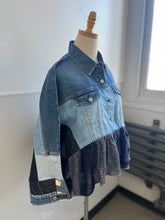 Load image into Gallery viewer, Hand-Woven Upcycled Denim Patchwork Jacket