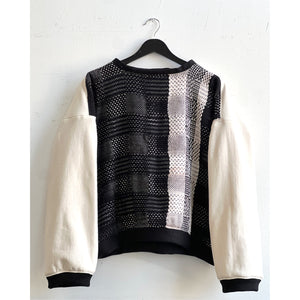 Hand-Woven & French Terry Knit Sweater Ivory