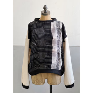 Hand-Woven & French Terry Knit Sweater Ivory
