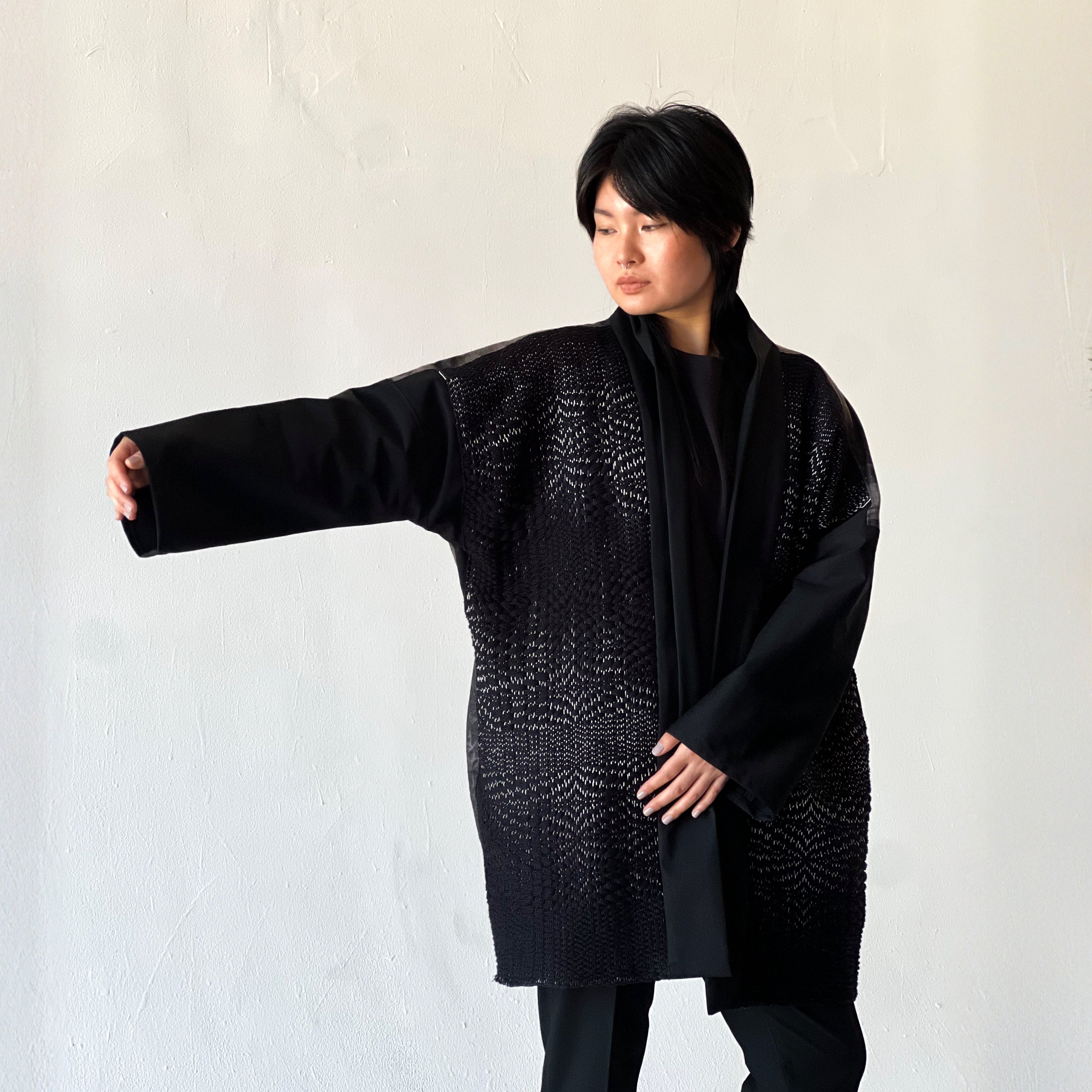 Handwoven Kimono Jacket Haze Black – Shino NYC