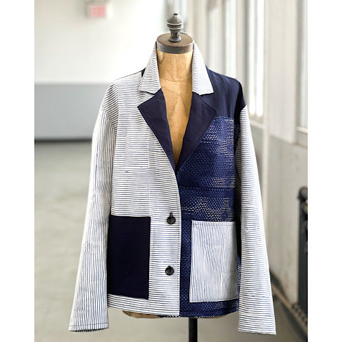 Handwoven Jacket Indigo Dots Stripe