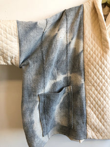 Shibori-dyed & Quilted Fabric Kimono Coat light Indigo