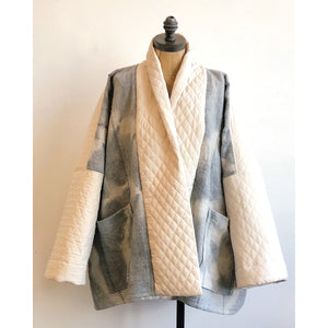 Shibori-dyed & Quilted Fabric Kimono Coat light Indigo