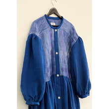 Load image into Gallery viewer, Handwoven Puff Sleeve &amp; Ruffle Long Dress Coat Periwinkle