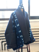 Load image into Gallery viewer, Shibori-dyed &amp; Quilted Fabric Kimono Coat Indigo