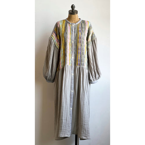Handwoven Puff Sleeve & Ruffle Long Dress Coat Sundown