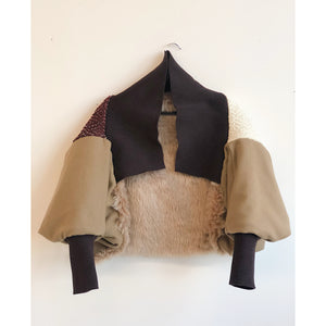 Hand-woven and Vegan Fur Combination Bolero Shrug Brown