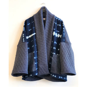 Shibori-dyed & Quilted Fabric Kimono Coat Indigo