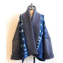 Load image into Gallery viewer, Shibori-dyed &amp; Quilted Fabric Kimono Coat Indigo