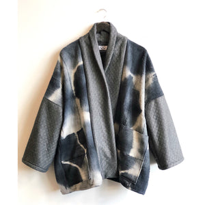 Shibori-dyed & Quilted Fabric Kimono Coat Gray