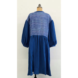 Handwoven Puff Sleeve & Ruffle Long Dress Coat Periwinkle