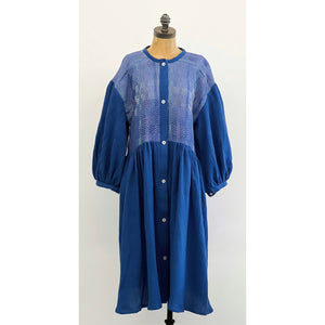 Handwoven Puff Sleeve & Ruffle Long Dress Coat Periwinkle