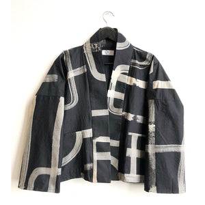 Japanese Calligraphy Style Kimono Jacket Black