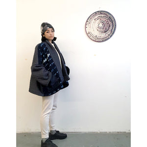 Shibori-dyed & Quilted Fabric Kimono Coat Indigo