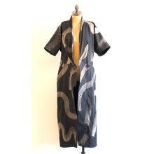 Load image into Gallery viewer, Hand-drawn Textile Wrap Dress With Obi Belt