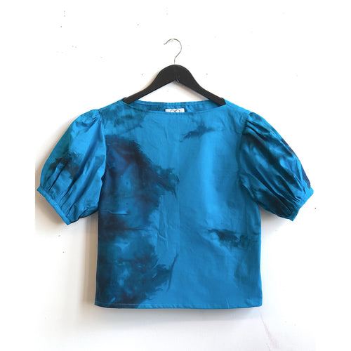 Ice Dye Puff Sleeve Blouse Turquoise