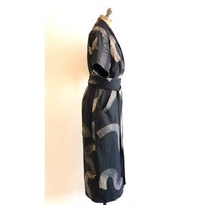 Hand-drawn Textile Wrap Dress With Obi Belt