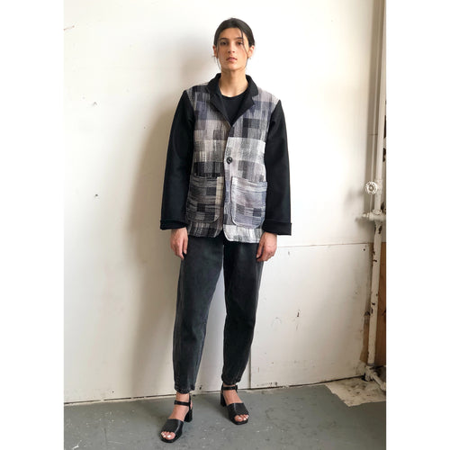 Handwoven Plaid Gray Shade Jacket Black