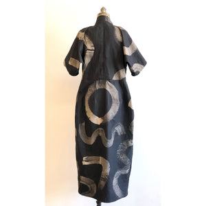 Hand-drawn Textile Wrap Dress With Obi Belt